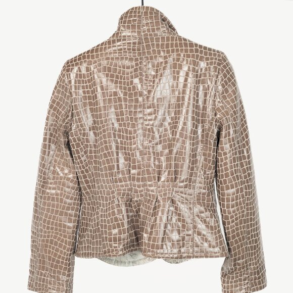 Giorgio Armani Taupe Snakeskin-Pattern Leather Buttoned Jacket - Picture 2 of 10